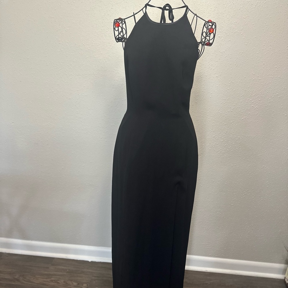 Kay Unger Black Embellished Ribbed Sheath Dress